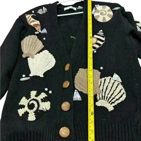 Vintage 80s 90s Tony Lambert Beach Shells Coastal Cardigan Sweater Ramie M - Picture 8 of 9